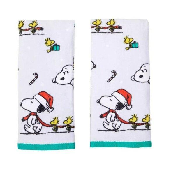 Peanuts Snoopy & Woodstock Christmas Hand Towels 2 Pack 15 x 25 Inch - Picture 1 of 9